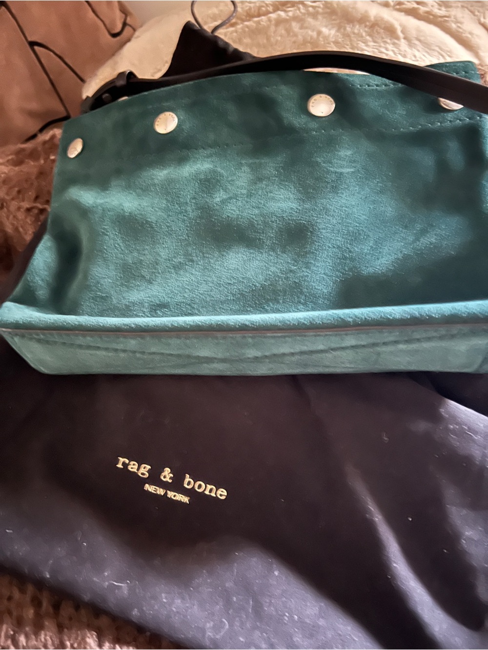 rag & bone Teal and Navy Suede Crossbody with Silver-Tone Studs